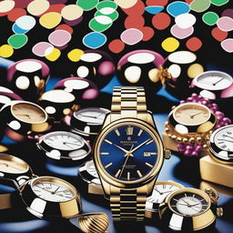 A high-resolution photograph displays a diverse collection of luxury watches arranged neatly against a backdrop of festive decorations