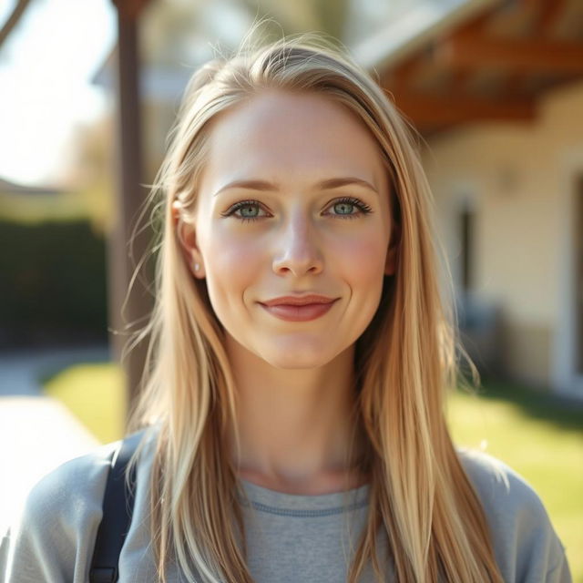 A 35-year-old woman with light skin and long hair, styled in a natural way with minimal makeup