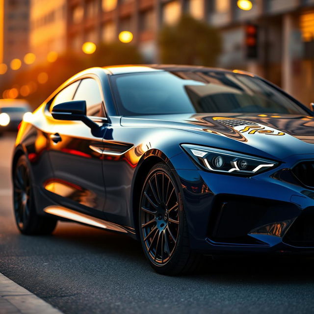 A sleek, dark blue Zeekr car prominently displayed, featuring unique and striking rays rims that enhance its sporty appearance