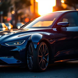 A sleek, dark blue Zeekr car prominently displayed, featuring unique and striking rays rims that enhance its sporty appearance