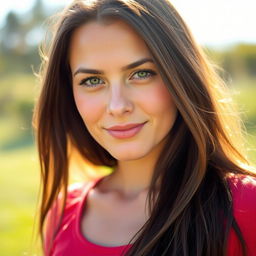 A 35-year-old woman with light skin and long hair, presented in a natural style with minimal makeup