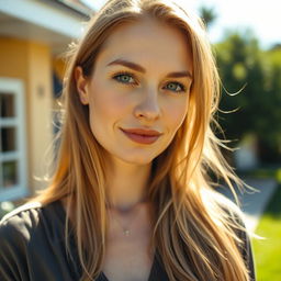A 35-year-old woman with light skin and long hair, portrayed in a natural style with minimal makeup