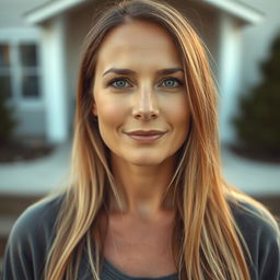 A 35-year-old woman with light skin and long hair, depicted in a natural style with minimal makeup