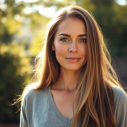 A 35-year-old woman with light skin and long hair, depicted in a natural style with minimal makeup