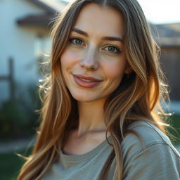 A 35-year-old woman with light skin and long hair, depicted in a natural style with minimal makeup