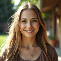 A 35-year-old woman with light skin and long hair, depicted in a natural style with minimal makeup