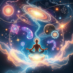 An ethereal representation of quantum physics intertwined with the concept of manifestation