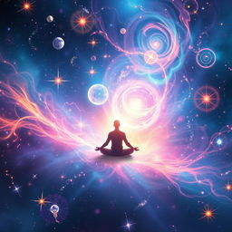 An ethereal representation of quantum physics intertwined with the concept of manifestation