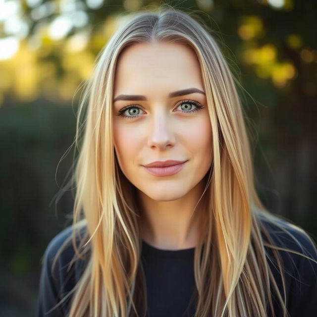 A 35-year-old woman with light skin and long hair, depicted in a natural style with minimal makeup