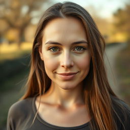 A 35-year-old woman with light skin and long hair, depicted in a natural style with minimal makeup