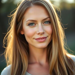 A 35-year-old woman with light skin and long hair, depicted in a natural style with minimal makeup