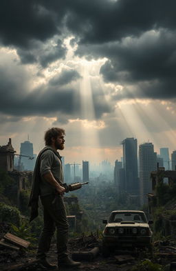 A dramatic scene depicting the last survivor in a post-apocalyptic world