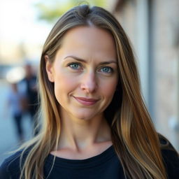 A 35-year-old woman with light skin and long hair, depicted in a natural style with minimal makeup