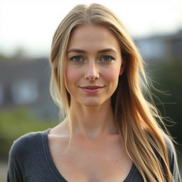 A 35-year-old woman with light skin and long hair, depicted in a natural style with minimal makeup