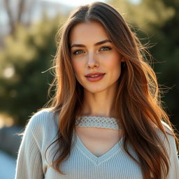 A 35-year-old woman with fair skin and long hair, styled naturally with minimal makeup