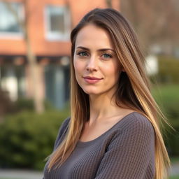 A 35-year-old woman with fair skin and long hair, depicted in a natural style with minimal makeup