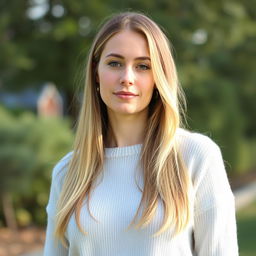 A 35-year-old woman with fair skin and long hair, depicted in a natural style with minimal makeup