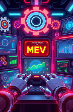 An informative and visually engaging digital artwork showcasing the concept of MEV (Miner Extractable Value) in the cryptocurrency space