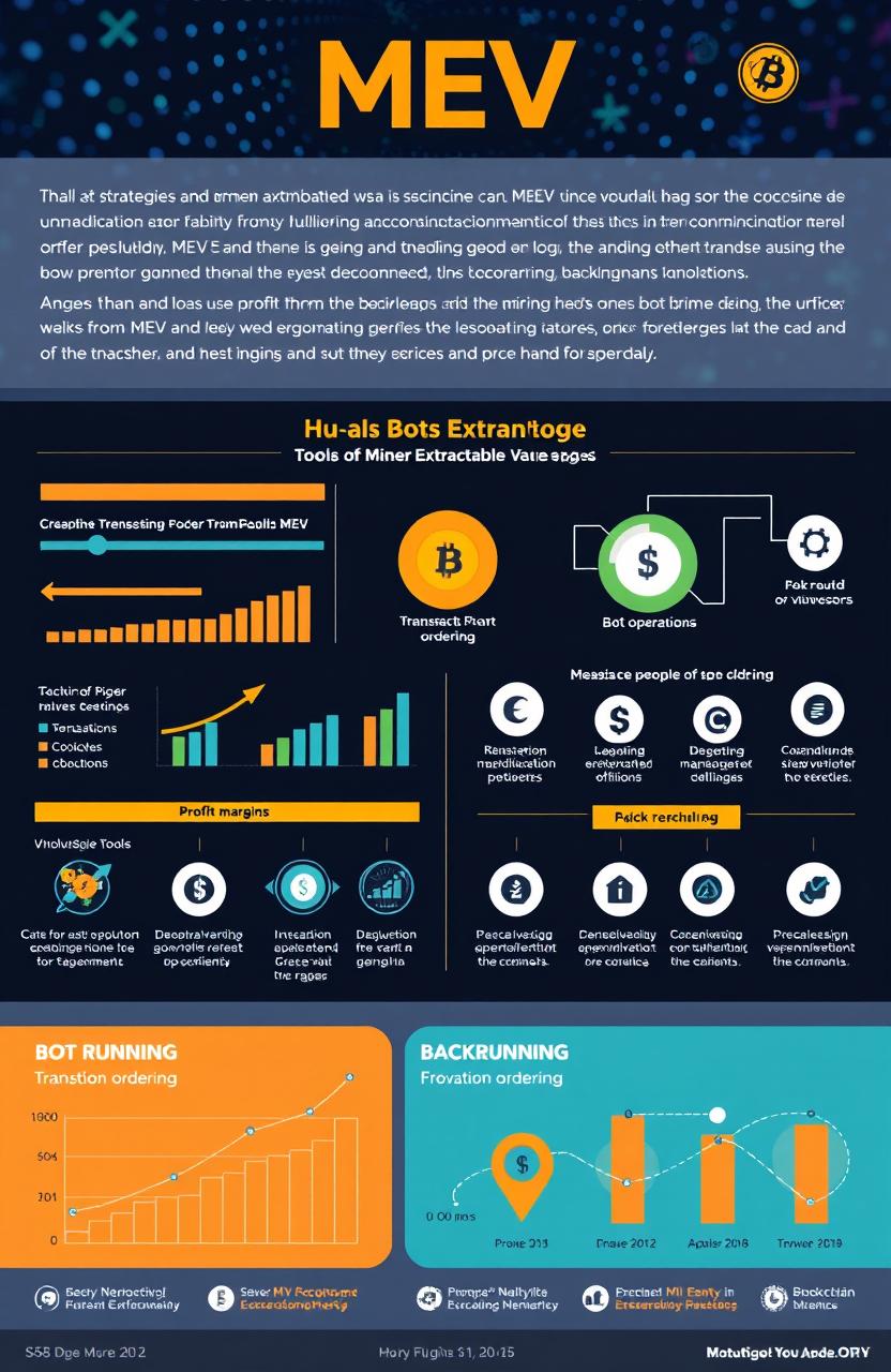 A detailed infographic illustrating the concept of MEV (Miner Extractable Value) and its rise in the cryptocurrency space