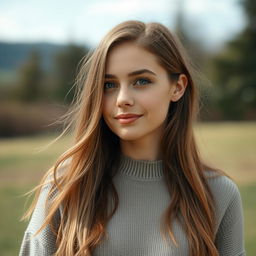 A 35-year-old woman with fair skin and long hair, portrayed in a natural style with minimal makeup