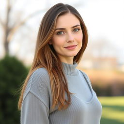 A 35-year-old woman with fair skin and long hair, illustrated in a natural style with minimal makeup