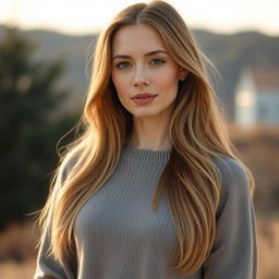 A 35-year-old woman with fair skin and long hair, illustrated in a natural style with minimal makeup