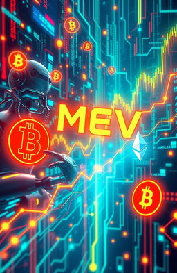 A futuristic and dynamic digital artwork representing the concept of MEV (Miner Extractable Value) in decentralized finance