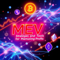 A vibrant and futuristic digital illustration encapsulating the concept of MEV (Miner Extractable Value) within the cryptocurrency landscape