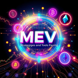 A vibrant and futuristic digital illustration encapsulating the concept of MEV (Miner Extractable Value) within the cryptocurrency landscape