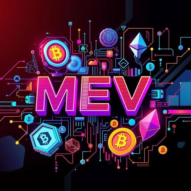 A striking and modern digital artwork illustrating the theme of MEV (Miner Extractable Value) in the cryptocurrency world