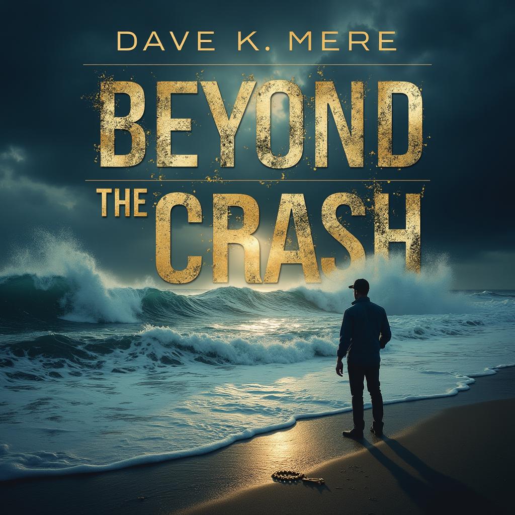 A dramatic book cover design for a novel titled 'Beyond the Crash', featuring a tumultuous ocean with dark storm clouds gathering, symbolizing tragedy and suspense