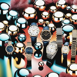 A high-quality photograph displays a diverse collection of luxury watches arranged neatly against a backdrop of festive decorations