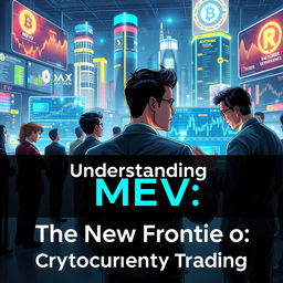 A striking and detailed illustration representing 'Understanding MEV: The New Frontier of Cryptocurrency Trading'