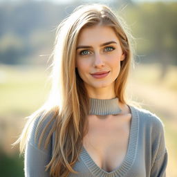 A 35-year-old woman with fair skin and long hair, depicted in a natural style with minimal makeup