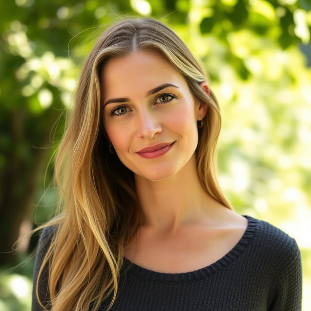 A 35-year-old woman with fair skin and long hair, depicted in a natural style with minimal makeup