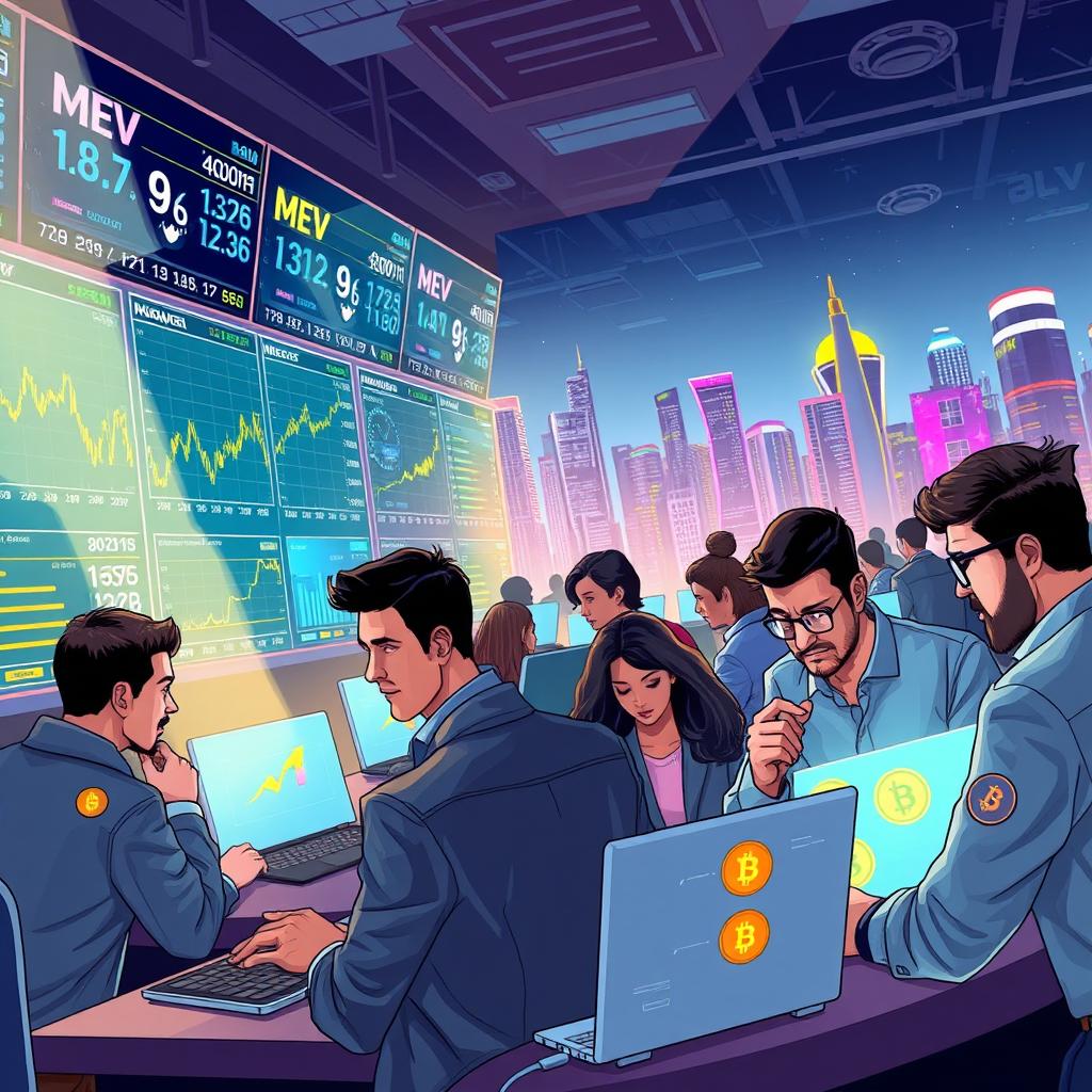 A dynamic and engaging illustration focused on 'MEV Cryptocurrency Trading'