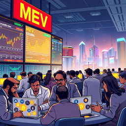 A dynamic and engaging illustration focused on 'MEV Cryptocurrency Trading'