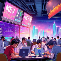 A dynamic and engaging illustration focused on 'MEV Cryptocurrency Trading'