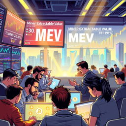 A dynamic and engaging illustration focused on 'MEV Cryptocurrency Trading'