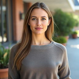 A 35-year-old woman with natural beauty and light skin, wearing minimal makeup