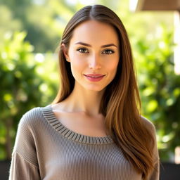 A 35-year-old woman with natural beauty and light skin, wearing minimal makeup