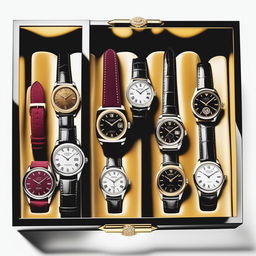 This high-resolution photograph showcases a collection of luxury watches neatly arranged on a luxurious velvet tray