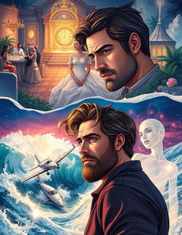 An enchanting illustration capturing the fairy tale romance between Dave and Rose, beginning with their chance meeting at a sophisticated auction filled with glittering jewels and high-class attendees