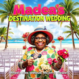 A vibrant movie poster for a fictional film titled 'Madea's Destination Wedding'