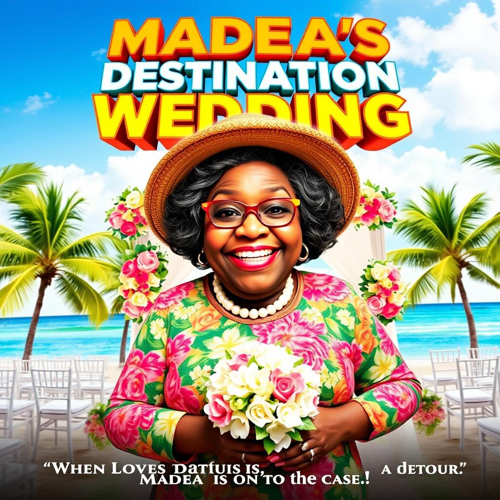A vibrant movie poster for a fictional film titled 'Madea's Destination Wedding'