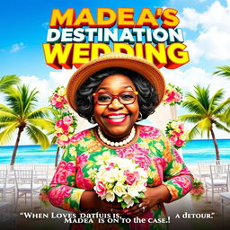A vibrant movie poster for a fictional film titled 'Madea's Destination Wedding'