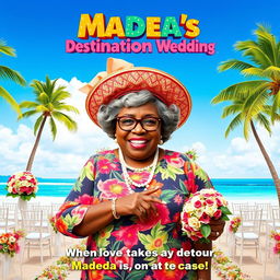 A vibrant movie poster for a fictional film titled 'Madea's Destination Wedding'