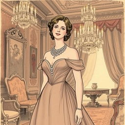 A classic book illustration for Guy de Maupassant's short story "The Necklace
