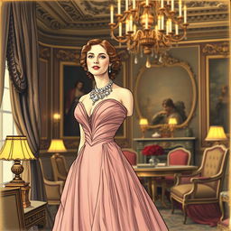 A classic book illustration for Guy de Maupassant's short story "The Necklace