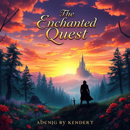 A captivating book cover design for a fictional novel, featuring a mystical forest with enchanting glowing trees and vibrant flowers